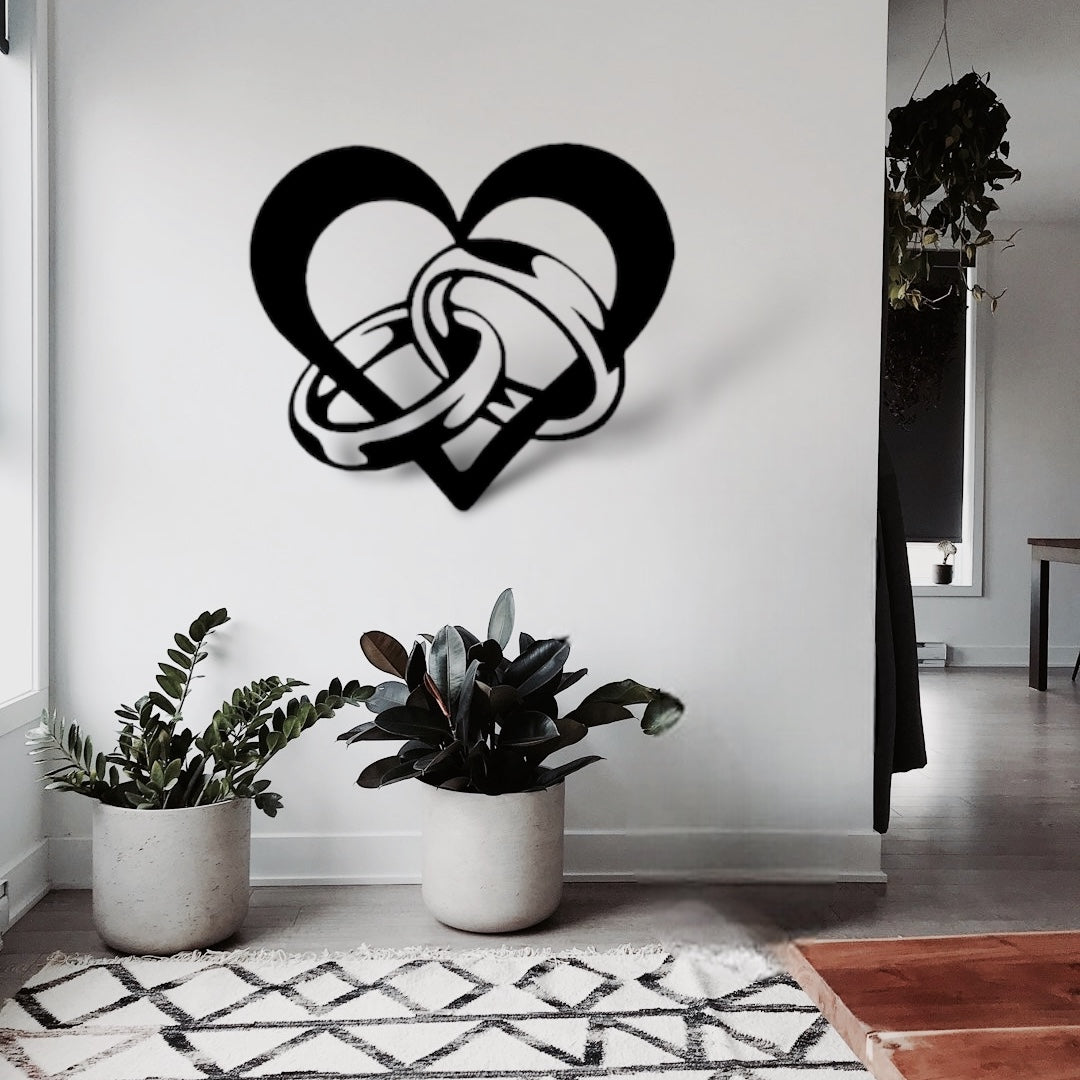 Heart Love Rings Metal Sign