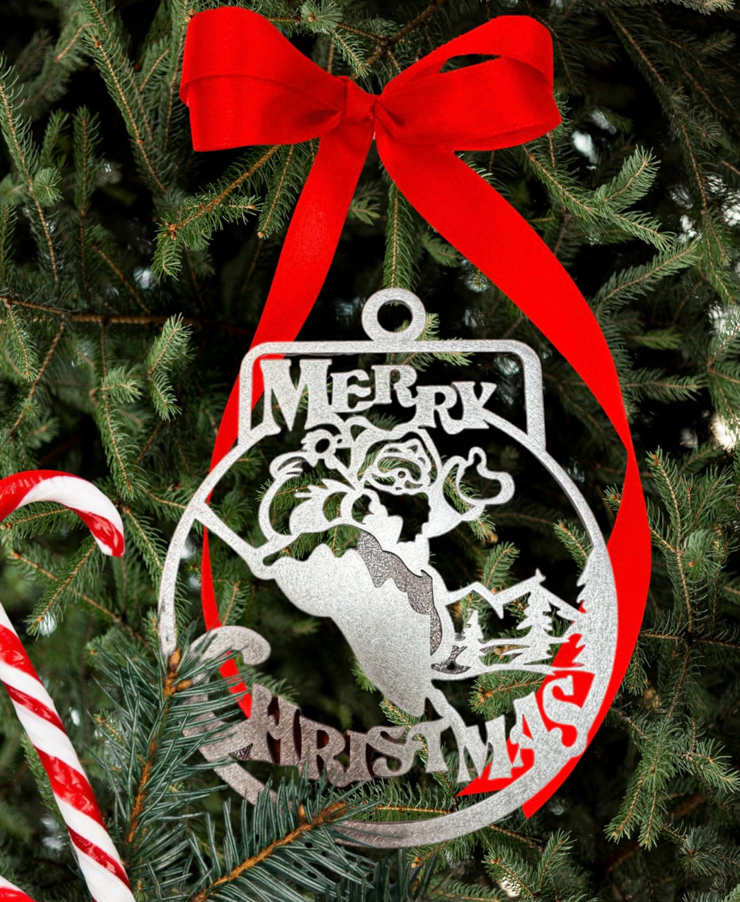 Merry Christmas Santa Metal Ornament